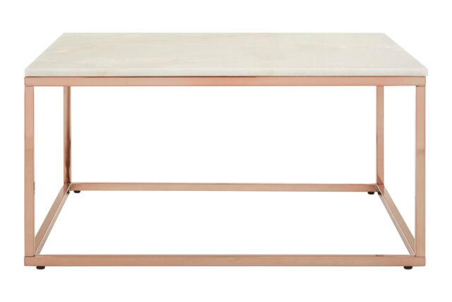 Orsina Square Rose Gold & Marble Coffee Table, Natural White Marble Top Center Table, Accent Table For Outdoor Use - image 1