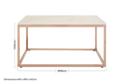 Orsina Square Rose Gold & Marble Coffee Table, Natural White Marble Top Center Table, Accent Table For Outdoor Use - thumbnail 5