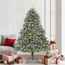 Berkfield Home Artificial Christmas Tree with Stand Green 140 x 140 x 210 cm - thumbnail 1