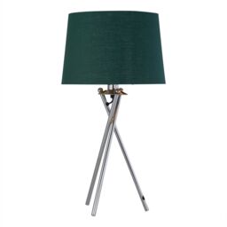 First Choice Lighting Tripod - Chrome Lamp with Green & Gold Fabric Shade in Silver - thumbnail 2