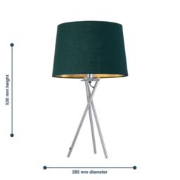First Choice Lighting Tripod - Chrome Lamp with Green & Gold Fabric Shade in Silver - thumbnail 9