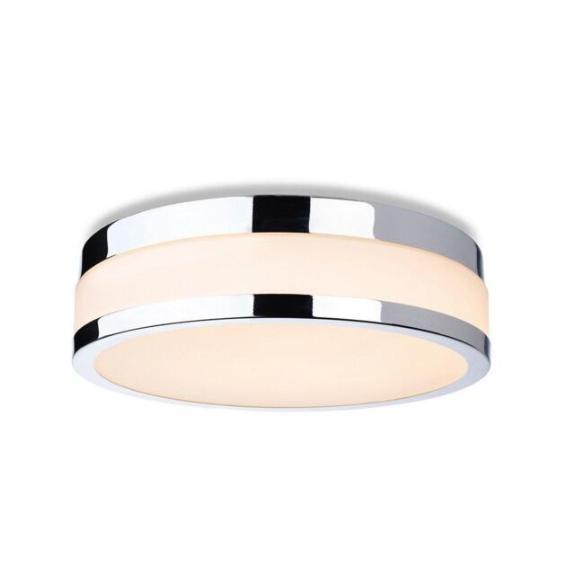 Netlighting Marnie 290cm LED Flush Ceiling Fitting Chrome with Opal White Glass IP44 in Grey