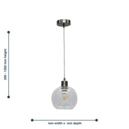 First Choice Lighting Set of 2 Barnum - Clear Glass Globe with Satin Nickel Pendant Fittings - thumbnail 6