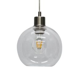 First Choice Lighting Set of 2 Barnum - Clear Glass Globe with Satin Nickel Pendant Fittings - thumbnail 3