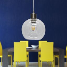 First Choice Lighting Set of 2 Barnum - Clear Glass Globe with Satin Nickel Pendant Fittings - thumbnail 5