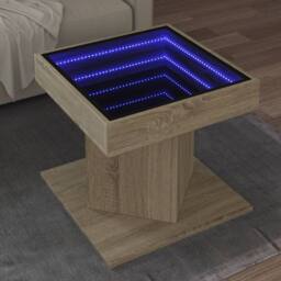 Berkfield Home Decorative Coffee Table with LED Sonoma Oak 50x50x45 cm Engineere in Light Brown - Size: 50 x 50 x 45 cm - thumbnail 2