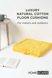 Homescapes Plain Cotton Floor Cushion in Yellow - Size: 40 cm x 40 cm - thumbnail 2