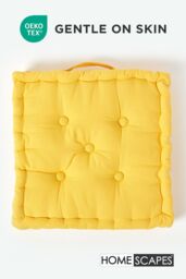 Homescapes Plain Cotton Floor Cushion in Yellow - Size: 40 cm x 40 cm - thumbnail 3