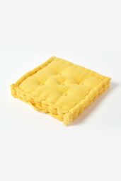 Homescapes Plain Cotton Floor Cushion in Yellow - Size: 40 cm x 40 cm