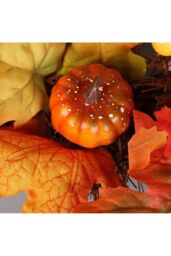 Living and Home 60cm Pre-lit Autumn Wreath Artificial Maple Leaf & Pinecone Wreath for Front Doors & Mantels in Yellow - thumbnail 4