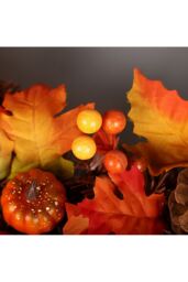 Living and Home 60cm Pre-lit Autumn Wreath Artificial Maple Leaf & Pinecone Wreath for Front Doors & Mantels in Yellow - thumbnail 3