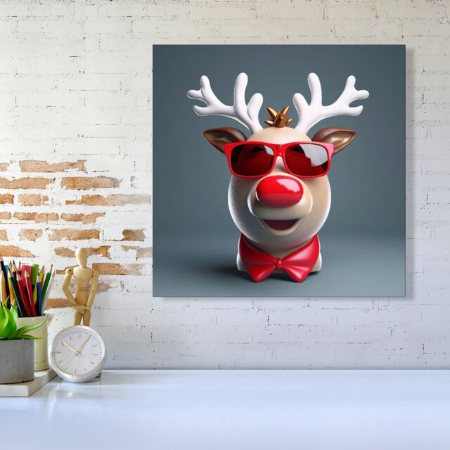 "Warren Reed - Designer Rudolph In Red Glasses Canvas - Size: W16"" x H16""" - image 1