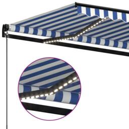 Berkfield Home Manual Retractable Awning with LED 600x300 cm Blue & White - thumbnail 5