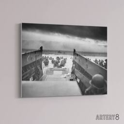 "Artery8 WWII D Day Landings USA Troops Jaws of Death Canvas Wall Art Print in Grey - Size: W18"" x H24""" - thumbnail 2