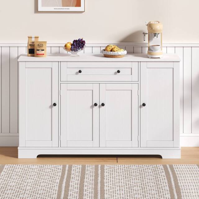 Merax Kitchen Sideboard Storage Cabinet with Drawer & Adjustable Shelves in White - image 1