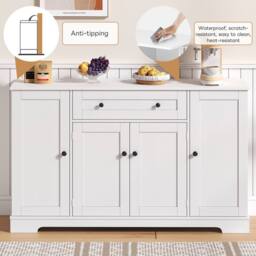Merax Kitchen Sideboard Storage Cabinet with Drawer & Adjustable Shelves in White - thumbnail 5