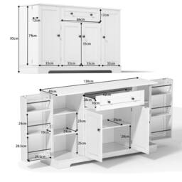 Merax Kitchen Sideboard Storage Cabinet with Drawer & Adjustable Shelves in White - thumbnail 7