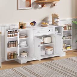 Merax Kitchen Sideboard Storage Cabinet with Drawer & Adjustable Shelves in White - thumbnail 2