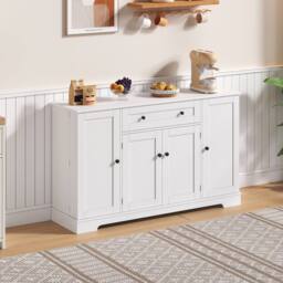 Merax Kitchen Sideboard Storage Cabinet with Drawer & Adjustable Shelves in White - thumbnail 4
