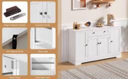 Merax Kitchen Sideboard Storage Cabinet with Drawer & Adjustable Shelves in White - thumbnail 8