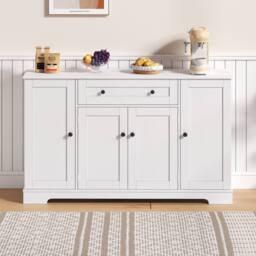 Merax Kitchen Sideboard Storage Cabinet with Drawer & Adjustable Shelves in White - thumbnail 1