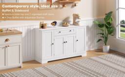 Merax Kitchen Sideboard Storage Cabinet with Drawer & Adjustable Shelves in White - thumbnail 9