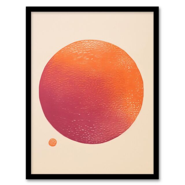 "Wee Blue Coo Wall Art Print Orange Sun Abstract Minimalism Amber Purple Oil Painting Art Framed - Size: W12"" x H16""" - image 1