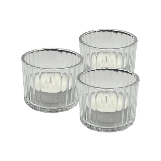 REWIND Set of 3 Premium Ribbed Glass Tealight Holders (Includes 3 free Tealights) in White - Size: 1 Pack - image 1