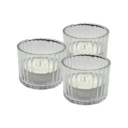 REWIND Set of 3 Premium Ribbed Glass Tealight Holders (Includes 3 free Tealights) in White - Size: 1 Pack - thumbnail 1