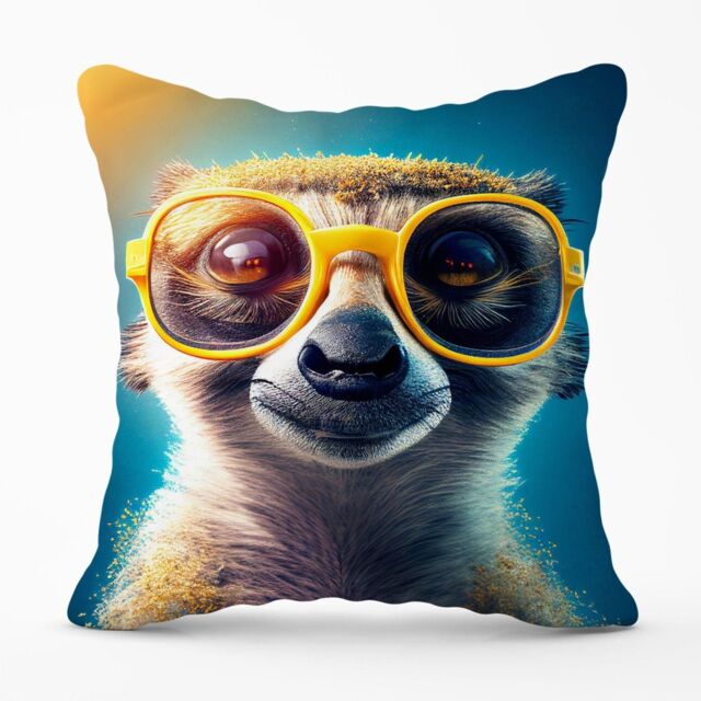 Warren Reed - Designer Meerkat With Glasses Splashart Outdoor Cushion in Yellow - Size: 45 cm x 45 cm - image 1
