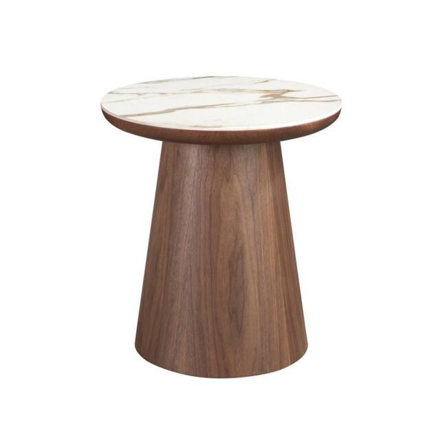 Angel Cerda Porcelain Marble Side Table with Walnut Legs, 49x50 - image 1