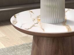 Angel Cerda Porcelain Marble Side Table with Walnut Legs, 49x50 - thumbnail 5