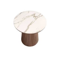 Angel Cerda Porcelain Marble Side Table with Walnut Legs, 49x50 - thumbnail 7