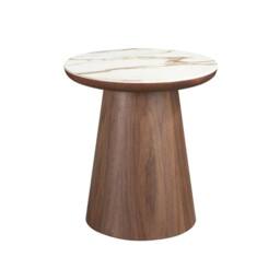Angel Cerda Porcelain Marble Side Table with Walnut Legs, 49x50
