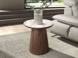 Angel Cerda Porcelain Marble Side Table with Walnut Legs, 49x50 - thumbnail 3