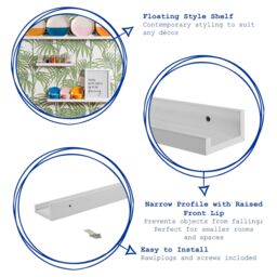 Harbour Housewares 3x Floating 57cm Picture Ledge Shelves - Wall Mounted Display Shelf in White - thumbnail 2
