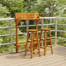 Berkfield Home 3 Piece Balcony Bar Set Solid Wood Acacia in Brown - thumbnail 2