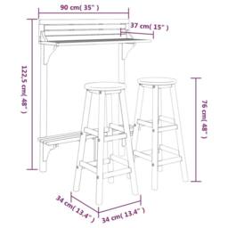 Berkfield Home 3 Piece Balcony Bar Set Solid Wood Acacia in Brown - thumbnail 8