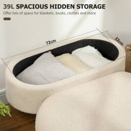 Wyld Haus Molasa Boucle Cream Teddy Fleece Storage Ottoman with Pine Wood Legs - thumbnail 4