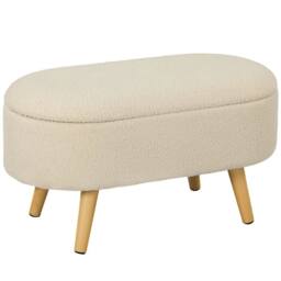 Wyld Haus Molasa Boucle Cream Teddy Fleece Storage Ottoman with Pine Wood Legs - thumbnail 2