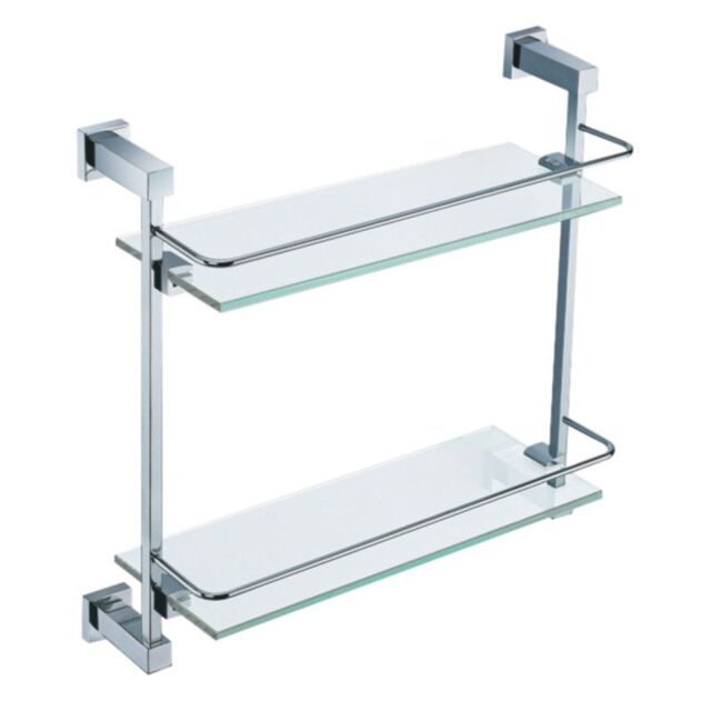 Nes Home Double Glass Bathroom Shelf Chrome in Silver - image 1