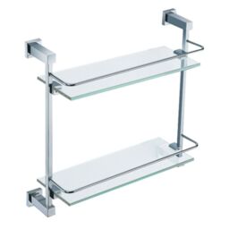 Nes Home Double Glass Bathroom Shelf Chrome in Silver - thumbnail 1