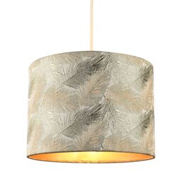Happy Homewares Modern Floral Drum Lamp Shade with Shiny Gold & Silver Fern Leaves - Size: 10 inches - thumbnail 2