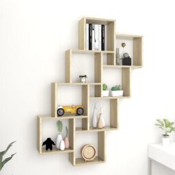 Berkfield Home Wall Cube Shelf Sonoma Oak 90x15x119 cm Engineered Wood in Brown - Size: 90 x 15 x 119 cm