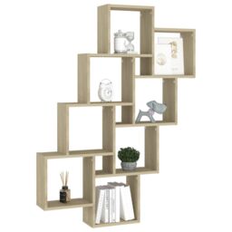 Berkfield Home Wall Cube Shelf Sonoma Oak 90x15x119 cm Engineered Wood in Brown - Size: 90 x 15 x 119 cm - thumbnail 3