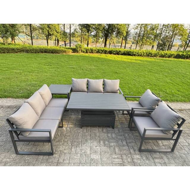 Fimous Aluminum 8-Seater Patio Set with Lifting Table, 2 Chairs & Side Table in Dark Grey - image 1
