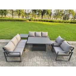 Fimous Aluminum 8-Seater Patio Set with Lifting Table, 2 Chairs & Side Table in Dark Grey - thumbnail 1