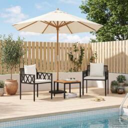Berkfield Home Outdoor Furniture Set 3 pcs Black & Cream White Poly Rattan - thumbnail 3
