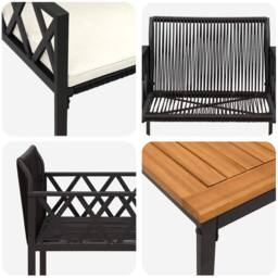 Berkfield Home Outdoor Furniture Set 3 pcs Black & Cream White Poly Rattan - thumbnail 8