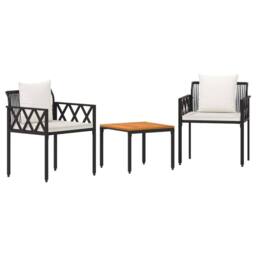 Berkfield Home Outdoor Furniture Set 3 pcs Black & Cream White Poly Rattan - thumbnail 2